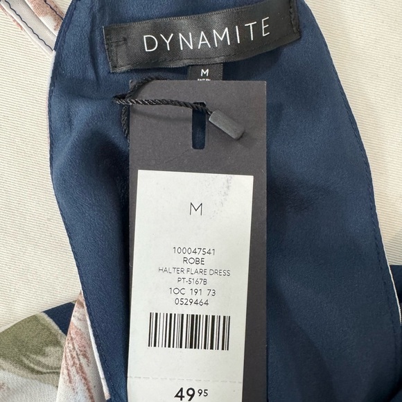 Dynamite Floral Halter Neck Dress Navy and White Sleeveless Elastic Waist M - Picture 6 of 9